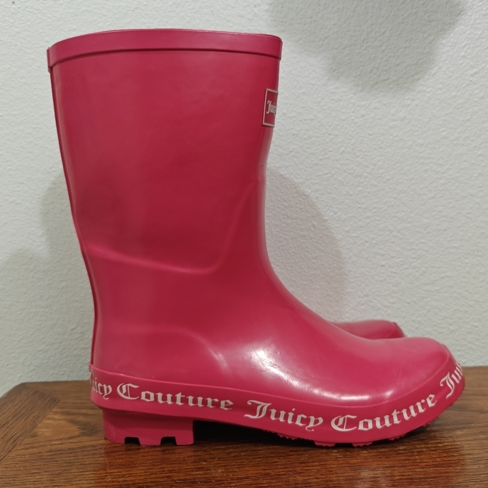 Y2K Juicy Couture Rain Boots 9 Hot Pink Barbie Barbiecore Solid Rubber - Picture 4 of 11